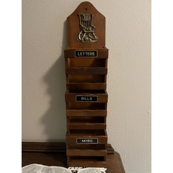 Vintage Wood Wall Mounted Mail Organizer - Picture 1 of 5
